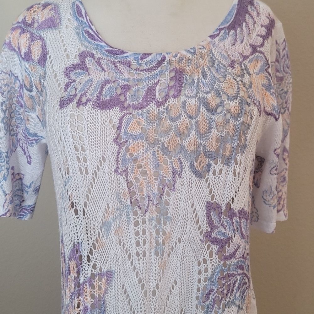 Chico's floral short sleeve sweater size 0(xs) - Picture 2 of 10